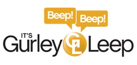 Black and gold text. Black text reads "It's Gurley Leep". Gold text bubbles with white text read "Beep! Beep!" hovering over a gold circle with white overlapping G and L between "Gurley Leep"